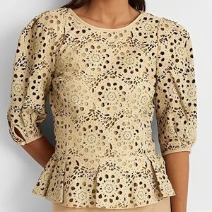 Ralph Lauren Black Label Women’s Top, Lamb Leather Peplum Cutout,  Size 8 NWT